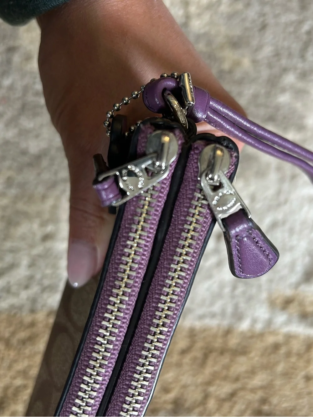 Coach Signature Logo Double Zip Wristlet Brown Purple EUC!